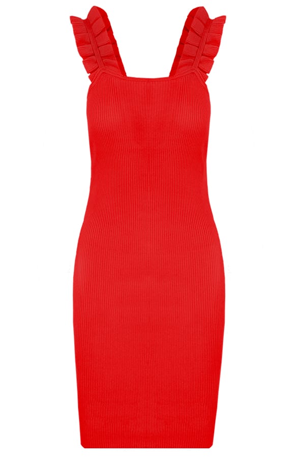 Stretch Jurk Met Ruffle Bandjes Rood – shoparchief, foto 1