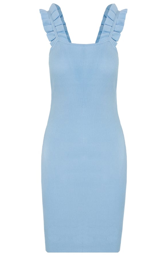 Stretch Jurk Met Ruffle Bandjes Lichtblauw – shoparchief, foto 1