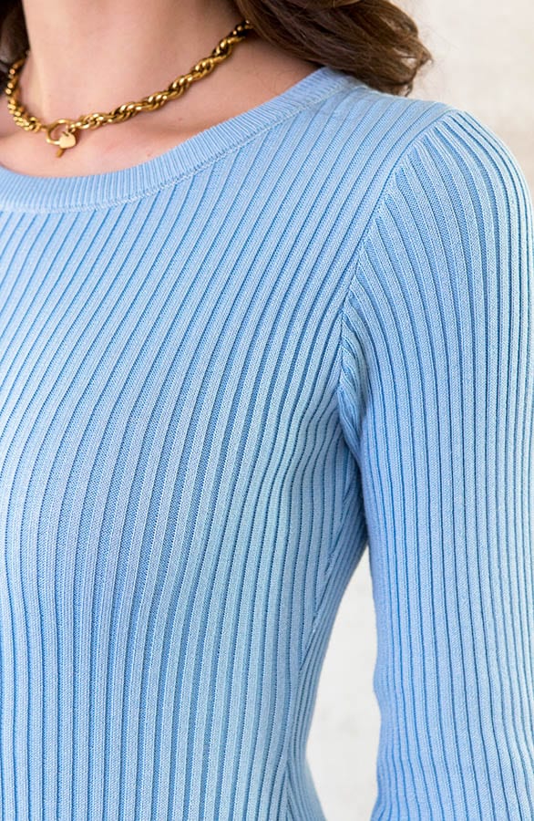 Stretch Ribstof Jurk Sky Blue – shoparchief, foto 5