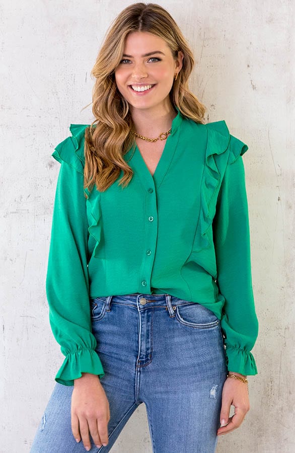 Blouse Met Ruches Bright Green – shoparchief, foto 1