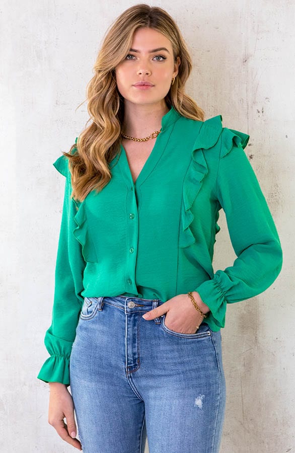 Blouse Met Ruches Bright Green – shoparchief, foto 4