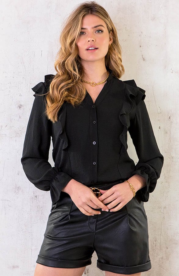 Blouse Met Ruches Zwart – shoparchief, foto 3