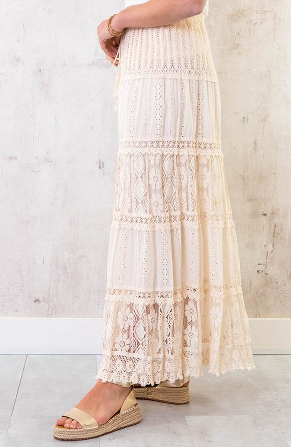 Boho Maxi Rok Met Kant Ecru – shoparchief, foto 2