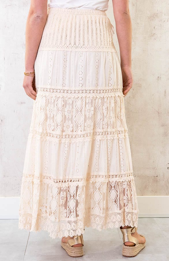 Boho Maxi Rok Met Kant Ecru – shoparchief, foto 3