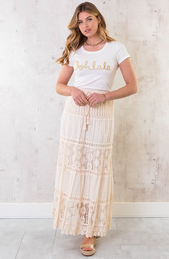 Boho Maxi Rok Met Kant Ecru – shoparchief, foto 7