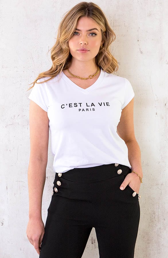 C'est La Vie T-shirt Wit Zwart – shoparchief, foto 1