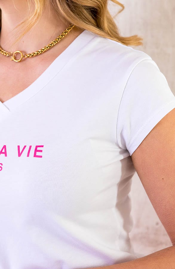 C'est La Vie T-shirt Wit Fuchsia – shoparchief, foto 5