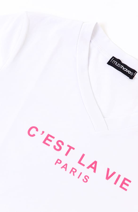 C'est La Vie T-shirt Wit Fuchsia – shoparchief, foto 6