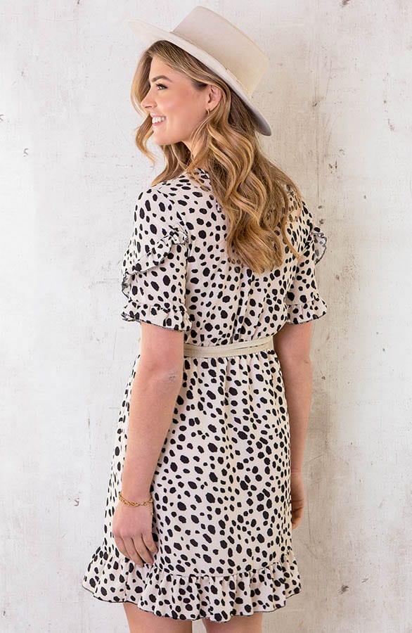 Cheetah Jurk Ruches Beige – shoparchief, foto 4