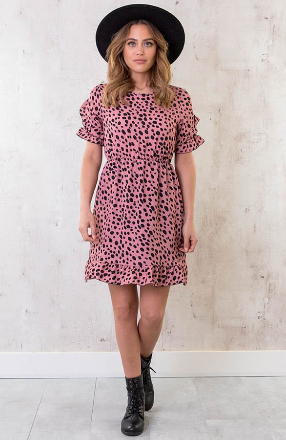 Cheetah Jurk Ruches Koraal – shoparchief, foto 6