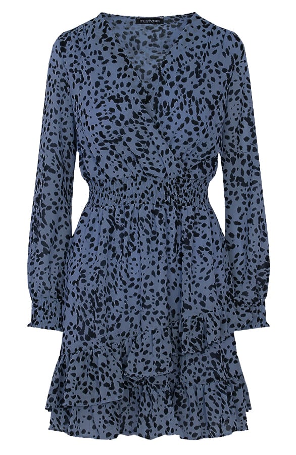 Cheetah Overslag Ruches Jurk Jeansblauw – shoparchief, foto 1
