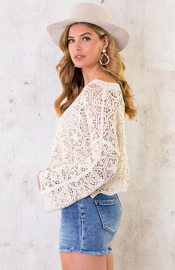 Cropped Crochet Top Beige – shoparchief, foto 3