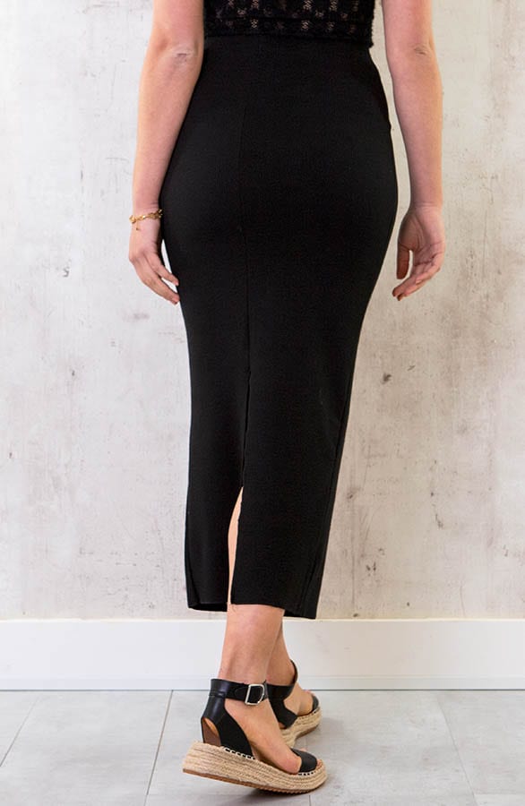 Etuirock Rib Stretch Lang Split Schwarz, Shoparchiv, Foto 3