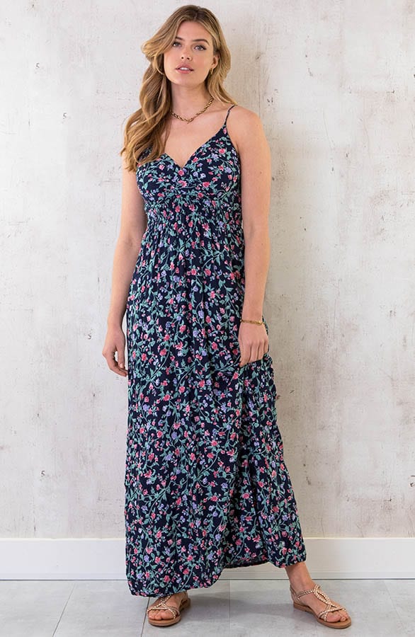 Spaghetti Maxi Jurk Flower blauw – shoparchief, foto 1