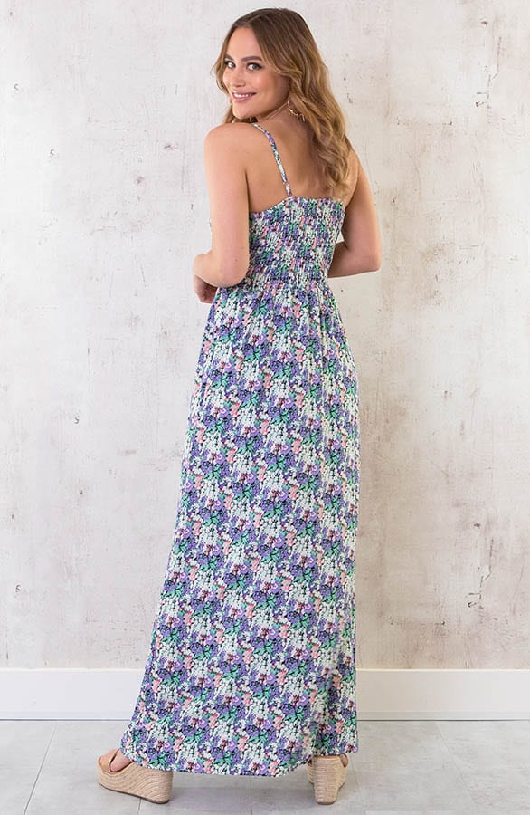 Spaghetti Maxi Jurk Bloemenprint Lila – shoparchief, foto 5