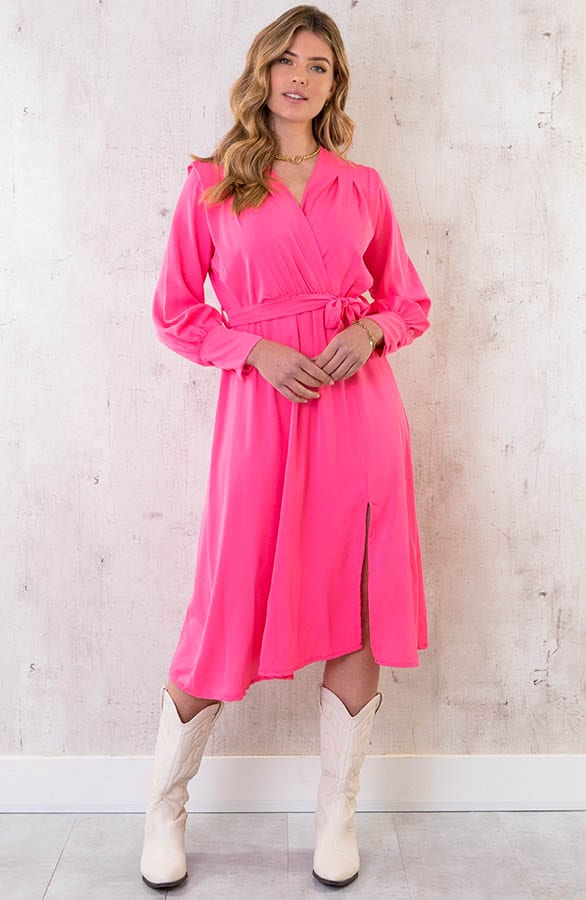 Midi Jurk Met Split Neon Fuchsia – shoparchief, foto 2
