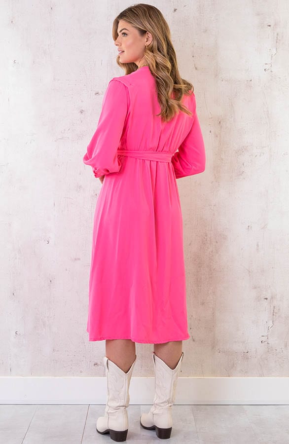 Midi Jurk Met Split Neon Fuchsia – shoparchief, foto 4