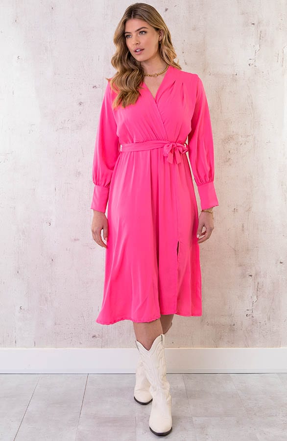 Midi Jurk Met Split Neon Fuchsia – shoparchief, foto 1