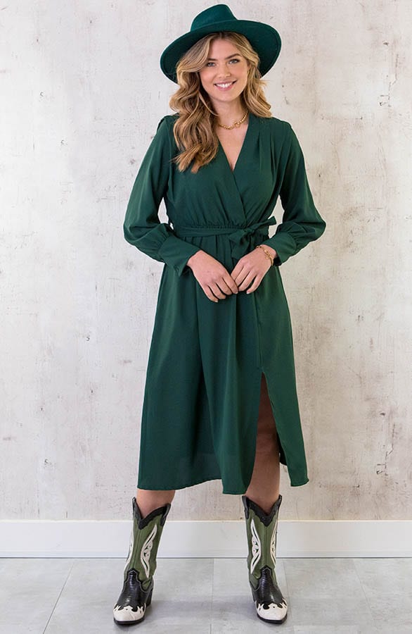 Midi Jurk Met Split Smaragd – shoparchief, foto 2