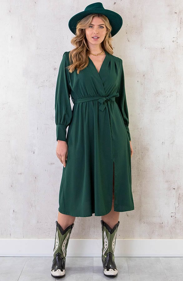 Midi Jurk Met Split Smaragd – shoparchief, foto 1