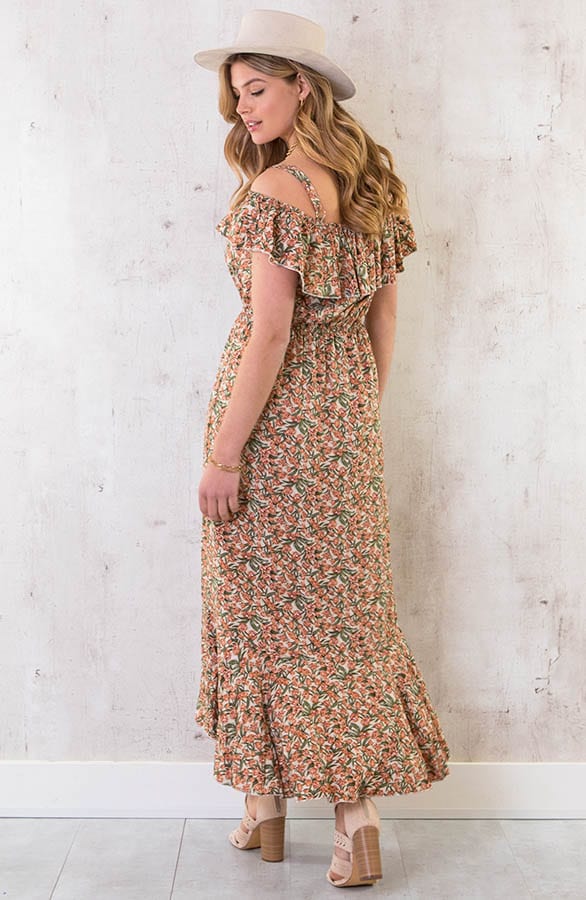 Off Shoulder Maxi Jurk Bloemen beige – shoparchief, foto 4