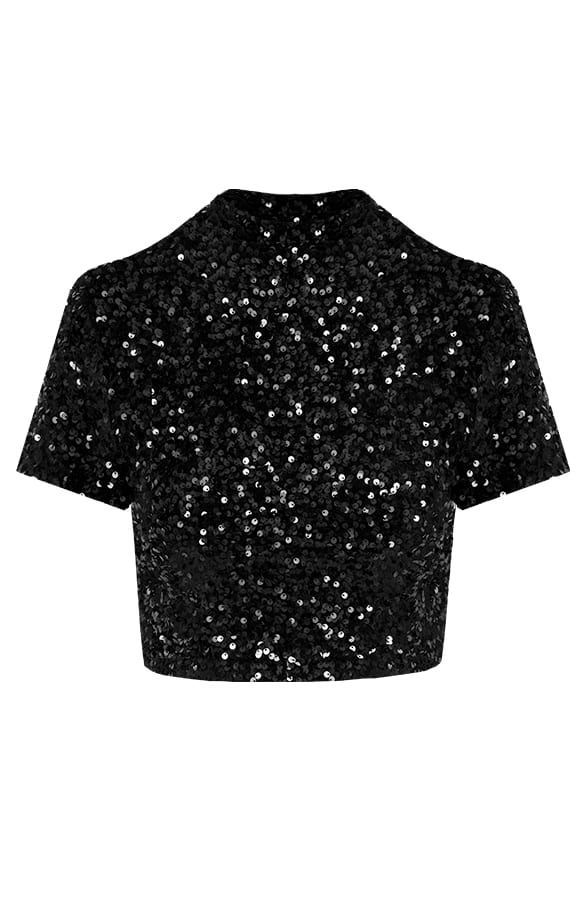 Pailletten Crop Top Zwart – shoparchief, foto 1