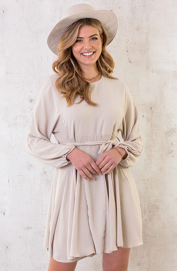 Plooien Jurk Beige – shoparchief, foto 1