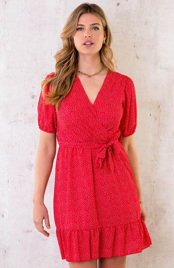 Pofmouwen Polkadot  Jurk Rood – shoparchief, foto 2