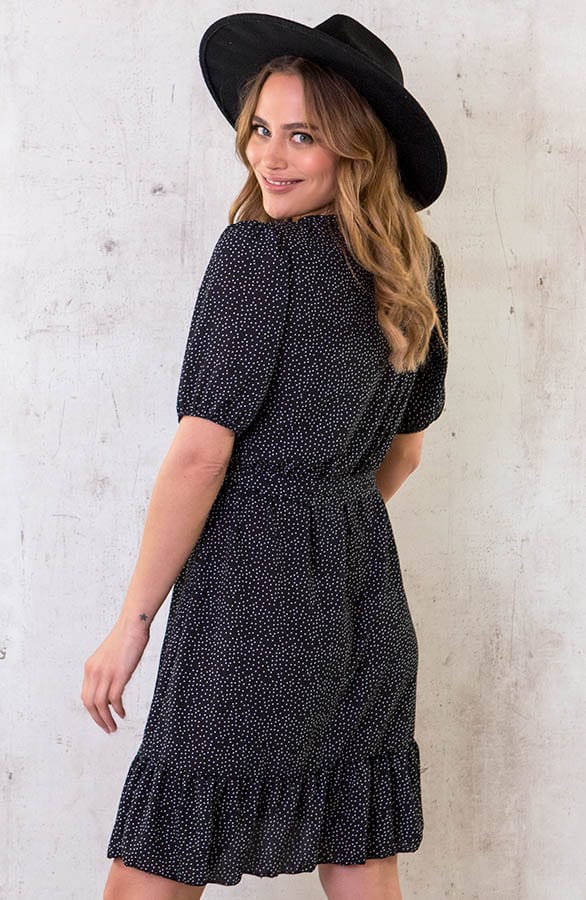 Pofmouwen Polkadot  Jurk Zwart – shoparchief, foto 4