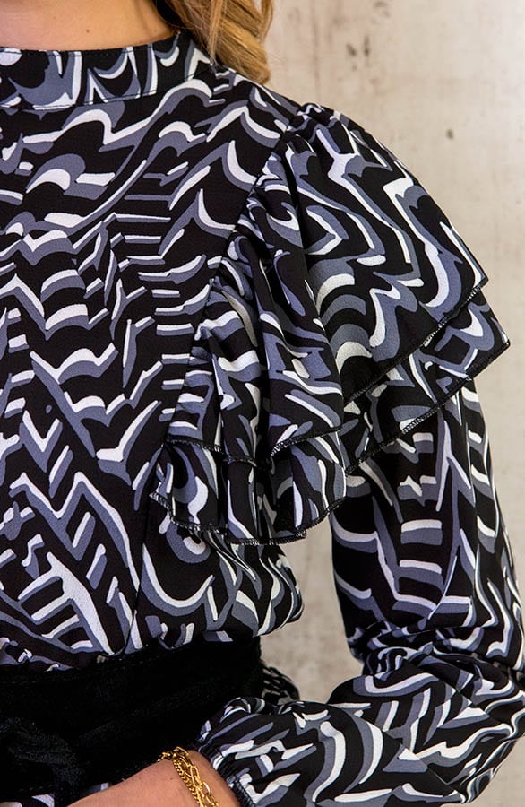 Retro Print Jurk Zwart – shoparchief, foto 4