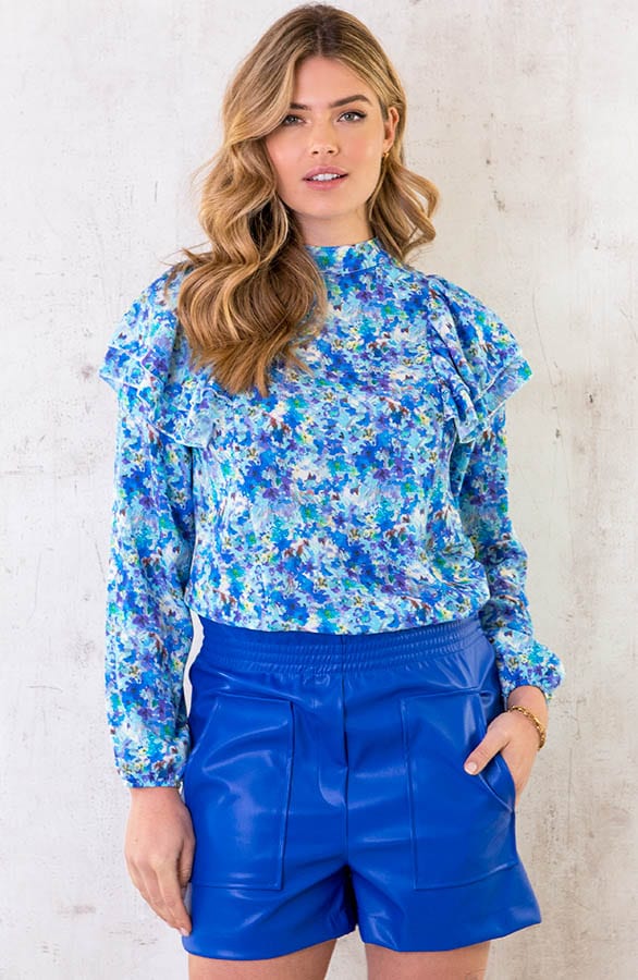 Ruffle Bloemen Blouse Kobalt – shoparchief, foto 2