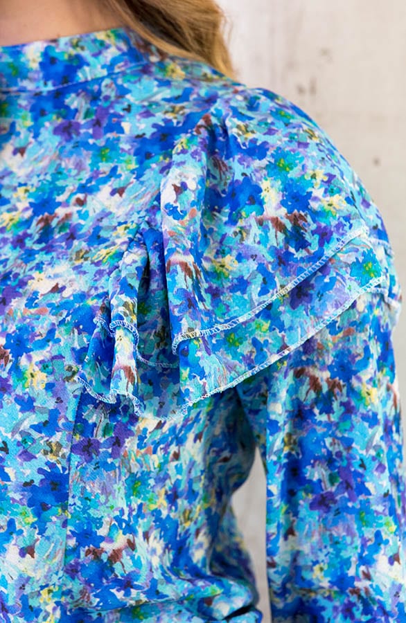 Ruffle Bloemen Blouse Kobalt – shoparchief, foto 6