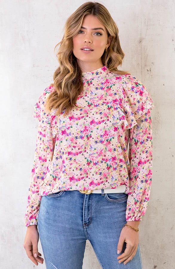 Ruffle Bloemen Blouse LichtRoze – shoparchief, foto 2