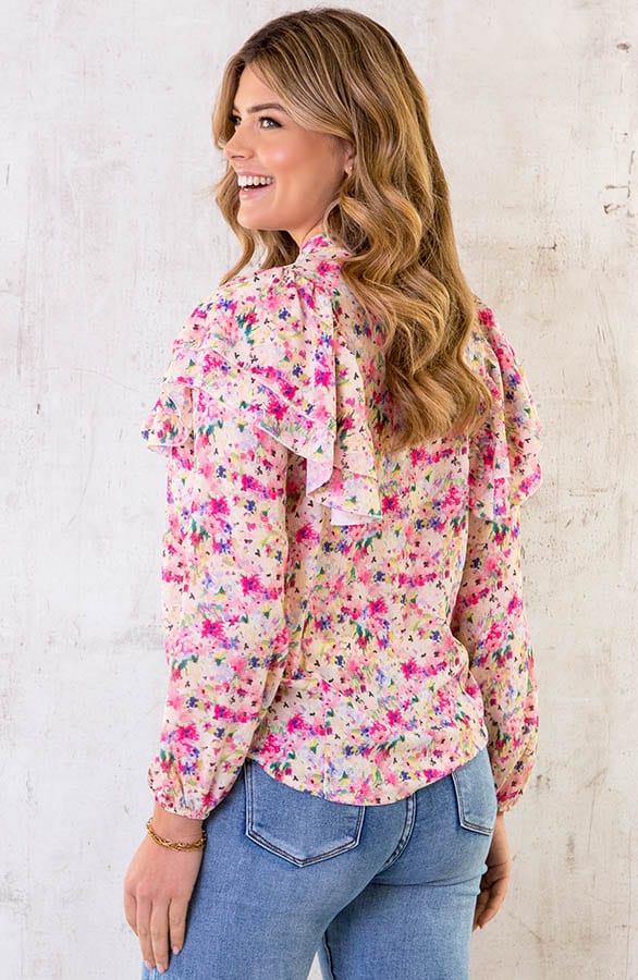Ruffle Bloemen Blouse LichtRoze – shoparchief, foto 4