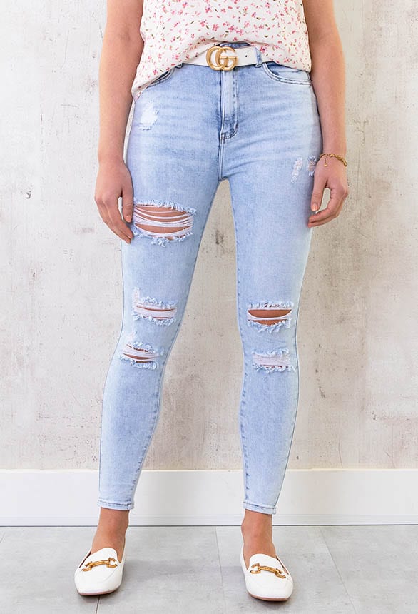 Skinny High Waist Jeans Damaged Light Blue – shoparchief, foto 1