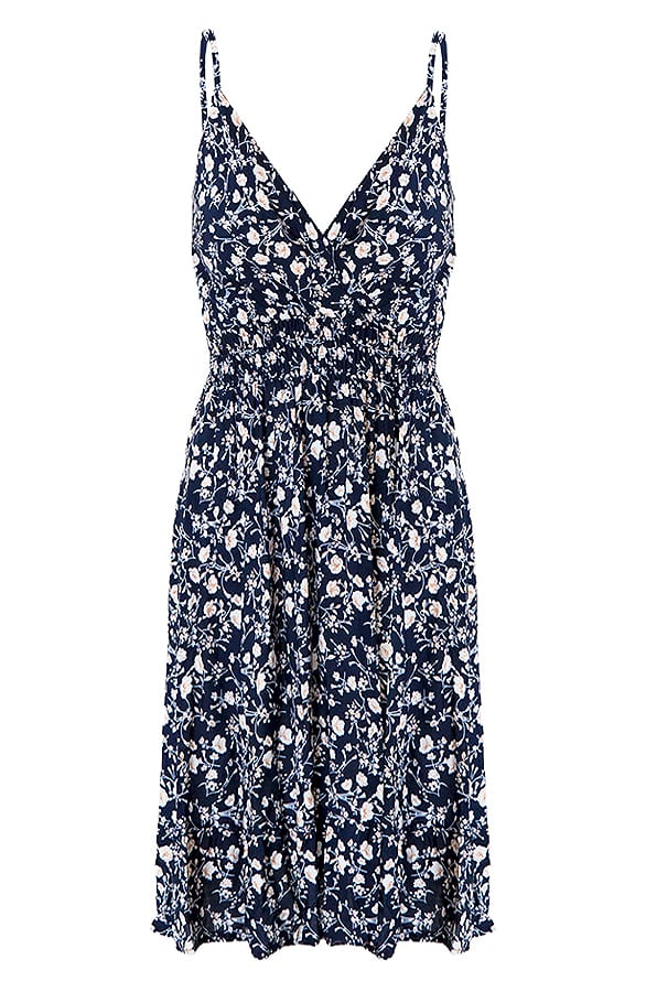 Spaghetti Jurk Bloemen Marine – shoparchief, foto 1