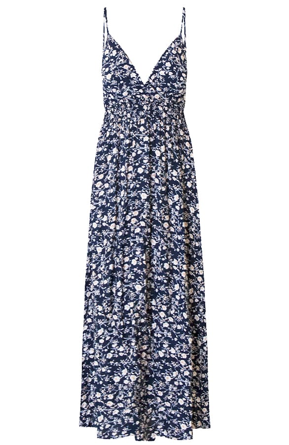 Spaghetti Maxi Jurk Bloemen Marine – shoparchief, foto 1