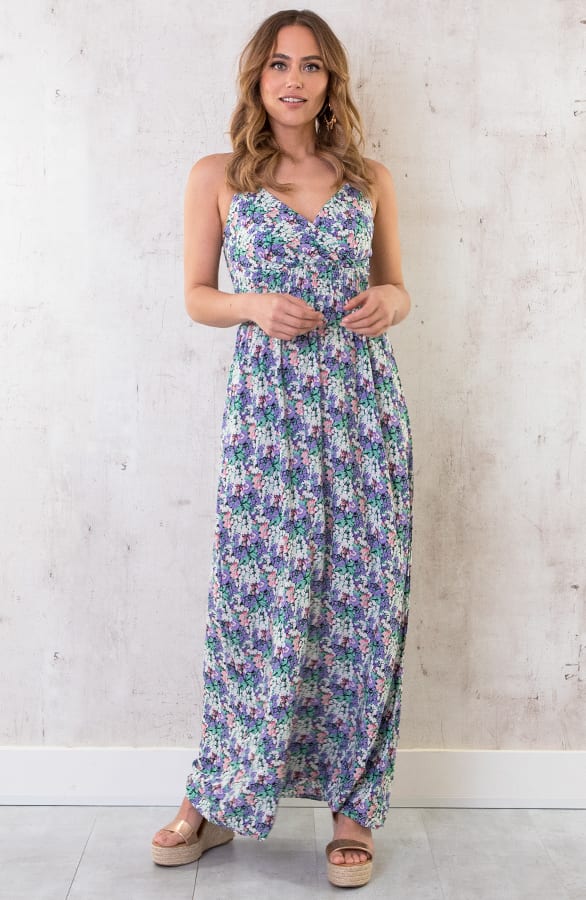 Spaghetti Maxi Jurk Bloemenprint Lila – shoparchief, foto 2