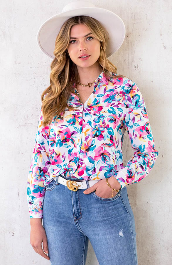 Tropical Flower Blouse Ecru – shoparchief, foto 1