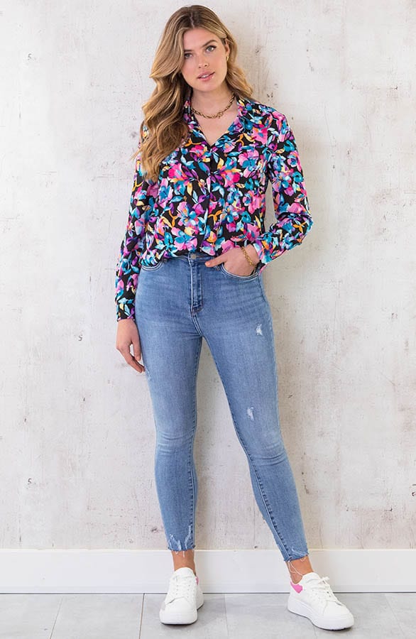 Tropical Flower Blouse Zwart – shoparchief, foto 6