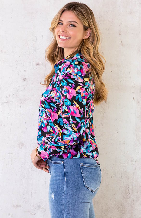 Tropical Flower Blouse Zwart – shoparchief, foto 3