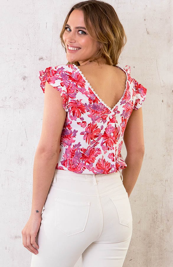 V-hals Flower Blouse Met Ruffle – shoparchief, foto 4