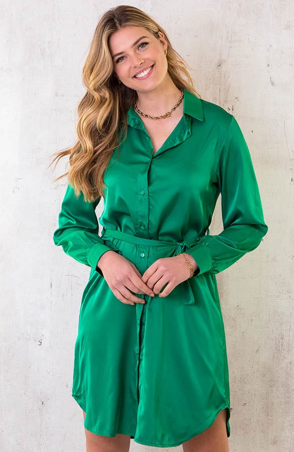 Zijden Knopen Jurk Bright Green – shoparchief, foto 1