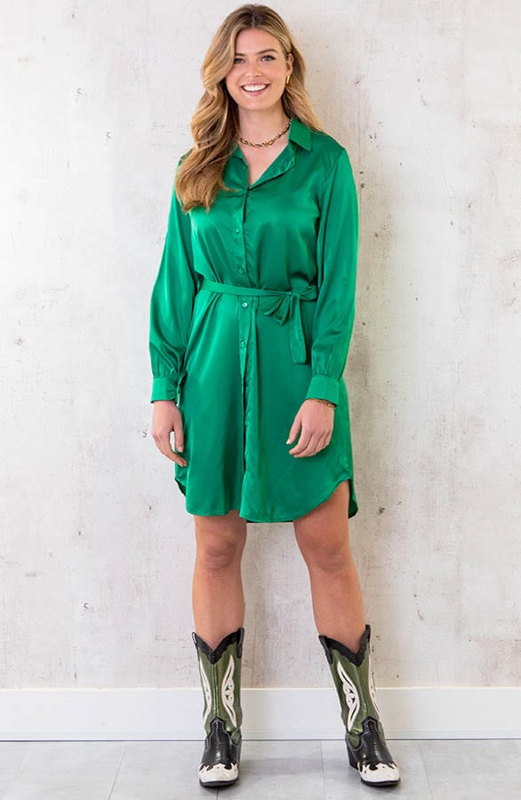 Zijden Knopen Jurk Bright Green – shoparchief, foto 5