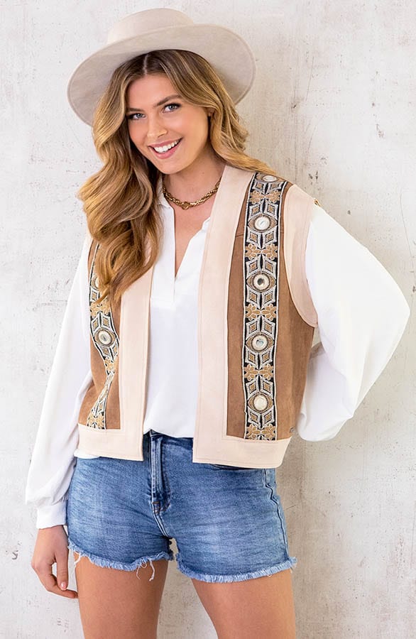 Suede Boho Gilet Camel – shoparchief, foto 1