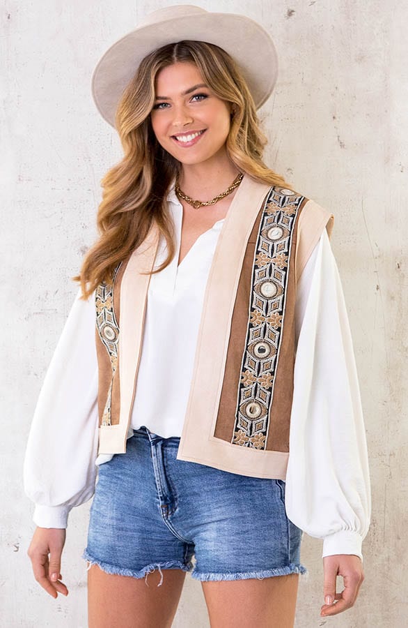 Suede Boho Gilet Camel – shoparchief, foto 2