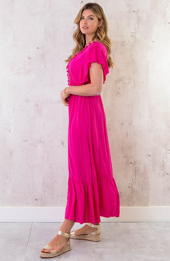 Boho Maxi Jurk Fuchsia – shoparchief, foto 3