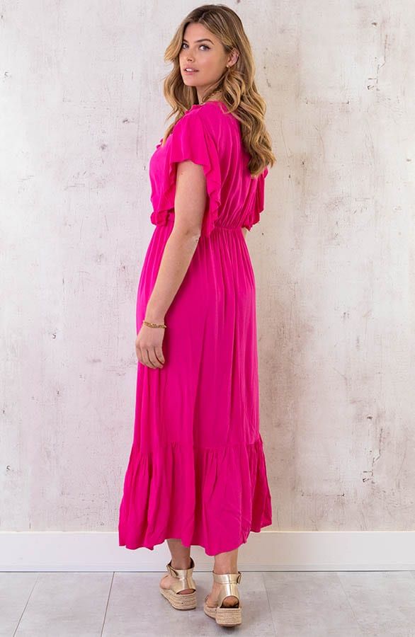 Boho Maxi Jurk Fuchsia – shoparchief, foto 4