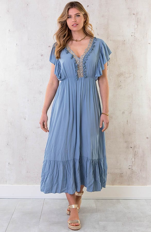 Boho Maxi Jurk Jeansblauw – shoparchief, foto 1