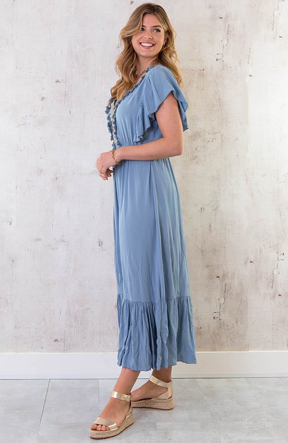 Boho Maxi Jurk Jeansblauw – shoparchief, foto 3